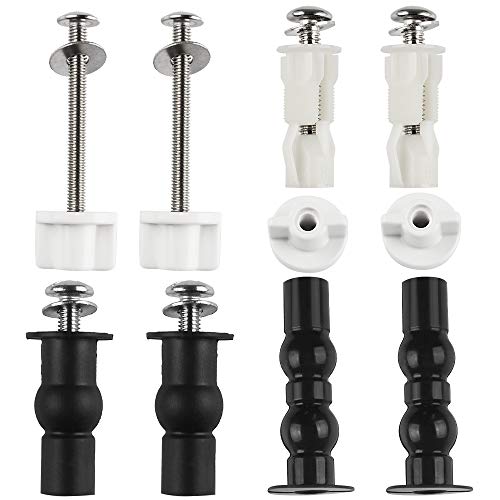 Chudian 5 pares Tornillos para Inodoro, Fijación de Tapas Asiento WC Bisagras Accesorios con Tornillos para Montar y Fijar la Tapa del WC (3pares Blanco + 2pares Negro)