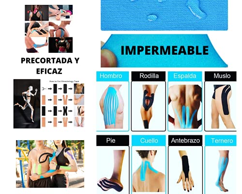 Cinta Kinesiologica - Kinesio Tape - Venda Neuromuscular Adhesiva - Alivio Dolor Muscular - Impermeable - Elástica - Vendaje Kinesiológico - Rollo 5x5 cm (Azul)