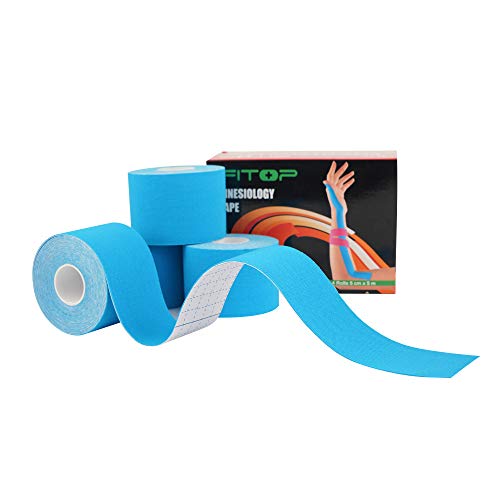 Cinta Kinesiologica Sin Cortar Kinesiotape Vendaje Neuromuscular para hacer Deporte y Recuperación de Lesiones, Perfecta para Rodillas, Articulaciones y Sujeción Muscular (4 Rollos de color Azul)