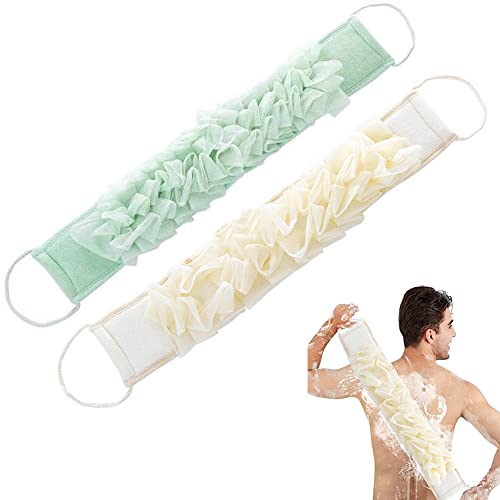 Cinturón Ducha Exfoliante, 2 Piezas Limpieza Espalda Ducha Baño, Esponja Limpieza Espalda, Depurador Cuerpo Nailon, para Ducha, Baño, Limpieza Corporal, Amarillo, Verde