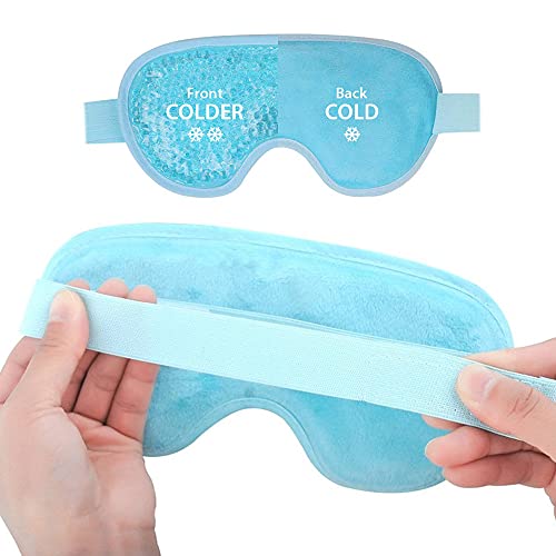 CJBIN Antifaz Gel Frio, MáScara Reutilizable de Calor y Frío Antifaz Refrescante de Gel para los Ojos Máscara de Gel con Cuentas de Gel Flexible para Ojos Hinchados, Migraña, Ojos Secos, Ojeras, Azul