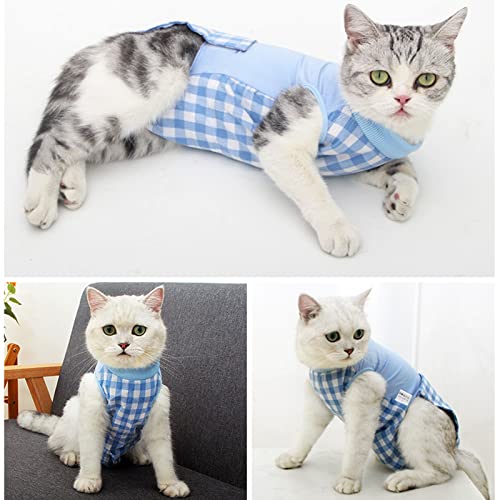 CLGrich Traje Recuperación Cirugía para Gatos, Traje De Pijama De Esterilización Antilamido, Ropa Interior para Mascotas para El Hogar, para Gatos Después La Cirugía (M,Blue)