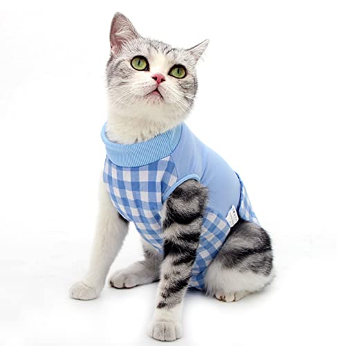 CLGrich Traje Recuperación Cirugía para Gatos, Traje De Pijama De Esterilización Antilamido, Ropa Interior para Mascotas para El Hogar, para Gatos Después La Cirugía (M,Blue)