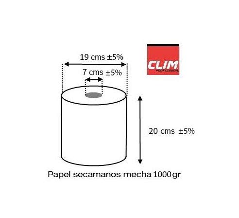 Clim Profesional. Pack de 6 rollos de papel secamanos tipo mecha 2 capas Clim Profesional®. Rollos de papel secamanos de 130 metros de papel extrablanco, suave y de doble capa laminado y precortado.