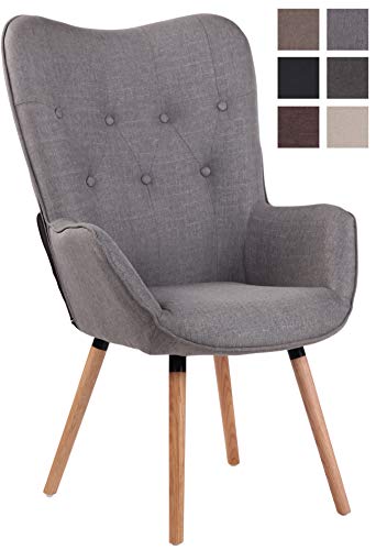 CLP Sillón Relax Ashford Tapizado En Tela I Butaca De Salón En Estilo Escandinavo I Sillón De Lectura con Base De Madera I Color: Gris, Madera Natural