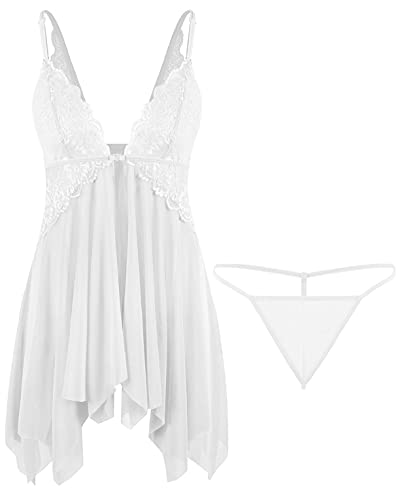 CMTOP Mujer Camisón Conjunto de Lencería Halter Abierto Posterior Erotica Babydoll Ropa Interior Sexy Transparente Mujer Lingerie Escotado por Detrás Lace Ropa de Dormir