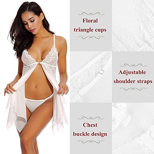 CMTOP Mujer Camisón Conjunto de Lencería Halter Abierto Posterior Erotica Babydoll Ropa Interior Sexy Transparente Mujer Lingerie Escotado por Detrás Lace Ropa de Dormir