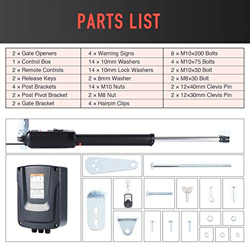 CO-Z 50W Abridor Automático de Puerta Batiente de 2 Hojas Motor para Puerta Eléctrica hasta 300KG o 5.5M Kit de Abrepuertas Automático con Control Remoto para Entrada, Jardín y Hogar (doble, 300kg)