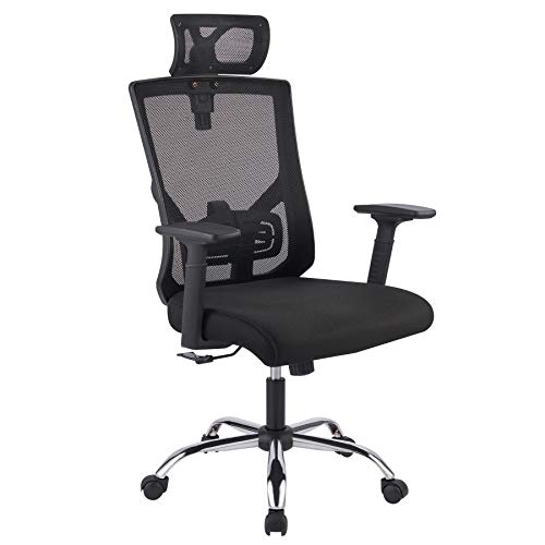 CO-Z Silla de Oficina Giratoria con Ruedas, Reposacabezas y Reposabrazos Silla de Oficina Ergonómica con Altura Ajustable Sillas de Escritorio para Oficina o Casa (Negro)