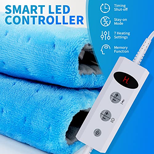 Cocoda Manta Electrica, Lavable Esterilla Electrica 30 x 60cm, Protección Contra Sobrecalentamiento, 7 Ajustes de Temperatura 50℃-70℃, 4 Modes Temporizadores, para Espalda, Cuello, Hombros