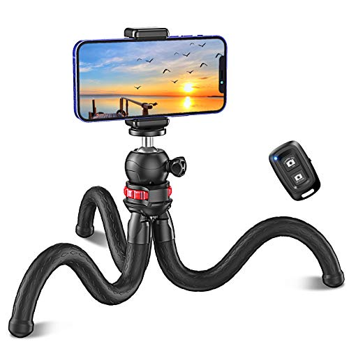 Cocoda Tripode para Movil, Flexible Tripodes Camaras con Rótula de Bola 360°, Trípode con Tornillo Universal de 1/4 Pulgadas y Control Remoto Bluetooth Compatible con iPhone, Samsung, GoPro, Cámara