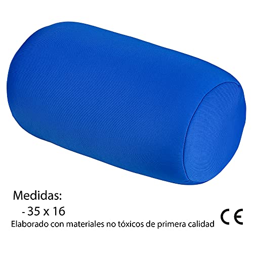 Cojín antiestrés, para aliviar puntos de presión corporales- Cojín de relajación cilíndrico ideal para la zona cervical y lumbar - Cómoda almohada de bolitas (Azul)