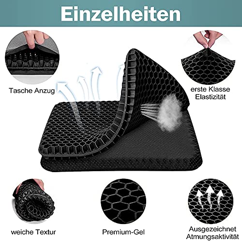 Cojín de Gel Multifuncional, Cojín de Gel para Asiento de Oficina, Cojín Ortopédico, Cojín de Silla de Apoyo Transpirable con Funda Antideslizante, Ideal para Coche, Oficina y Silla de Ruedas (Negro)