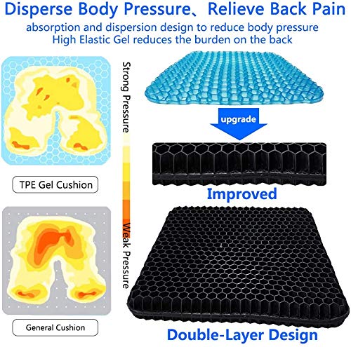 Cojín de Gel Multifuncional, Cojín de Gel para Asiento de Oficina, Cojín Ortopédico, Cojín de Silla de Apoyo Transpirable con Funda Antideslizante, Ideal para Coche, Oficina y Silla de Ruedas (Negro)