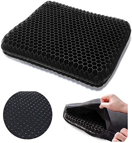 Cojín de Gel Multifuncional, Cojín de Gel para Asiento de Oficina, Cojín Ortopédico, Cojín de Silla de Apoyo Transpirable con Funda Antideslizante, Ideal para Coche, Oficina y Silla de Ruedas (Negro)