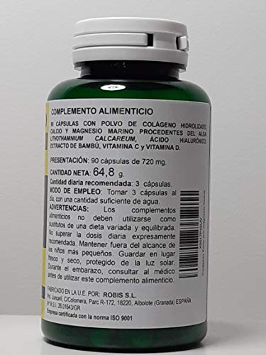 Colágeno con Magnesio Marino y Ácido Hialurónico. Para Articulaciones Fuertes y Piel Tersa con Calcio, Extracto de Bambú, Vitaminas C y D3