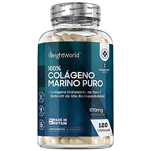 Colágeno Hidrolizado Marino Dosis Alta de 1170 mg 120 Cápsulas | 100% Péptidos Colágeno Marino Puro de Peces Salvajes, Proteínas de Colágeno para la Masa Muscular Para Huesos y Articulaciones