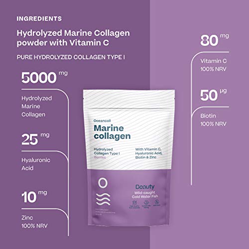 Colágeno Marino con Ácido Hialurónico, Vitamina C, Biotina y Zinc | Colágeno Hidrolizado para Piel, Cabello y Uñas | Fórmula Antienvejecimiento | Frutos del Bosque, 348g | 60 dosis