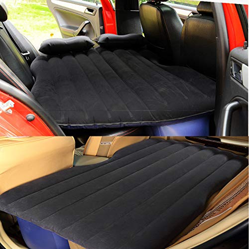 Colchón Inflable Coche SUV Multifuncional Plegable Cama Inflable para Asiento Trasero de Coche con Bomba de Aire Eléctrica + 2 Almohadas Sofá Hinchable con Inflador de Auto Negro (A, negro)