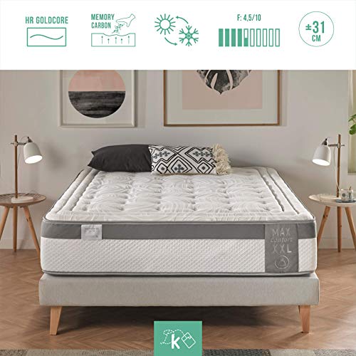 Colchón MAX Comfort XXL con ViscoGel-Grafeno 135x190 cm. | Gama Alta | Sistema Comfort Plus 8cm | Alta adaptabilidad y Confort | Antiestrés | Altura 31cm |