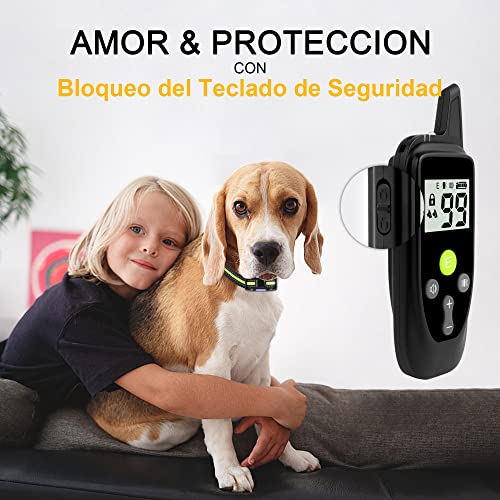 Collar de Adiestramiento para Perros, 3 Modos de Entrenamiento y Rango Remoto de 1000 Metros con Bloqueo de Seguridad del Teclado, Collar Adiestramiento Perros Pequeños Medianos y Grandes