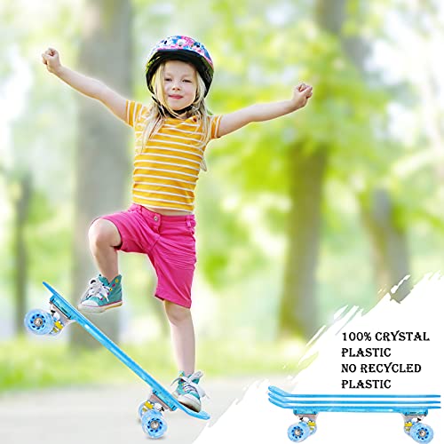 Colmanda Mini Cruiser Skateboard, 55cm/22inch Skateboard Tabla Coloreada Transparente, Completo Skateboard con cojinetes ABEC-7, Cruiser Retro Completo para Niñas Niños Adolescentes