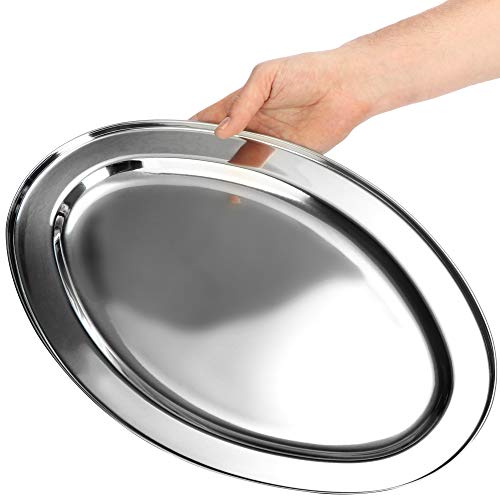 COM-FOUR® 2x Bandeja de acero inoxidable para servir - Bandeja ovalada para servir y decorar - Bandeja de acero (2 piezas - ovalado)