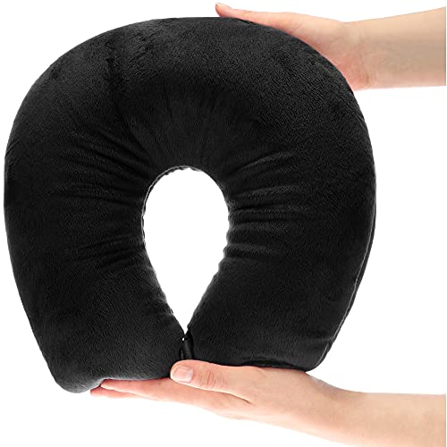 com-four® Almohada para el Cuello - Ardillas de Cuello Viajar - Cómodo cojín de Viaje - Almohada (Negro)