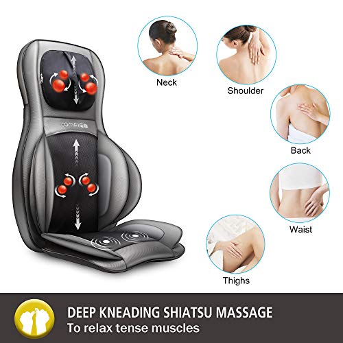 COMFIER Asiento de Masaje Shiatsu para Espalda y Cuello - Masajeador de Espalda 2D / 3D de amasamiento Completo con Calor y compresor Ajustable, Masajeador de Cuerpo Completo