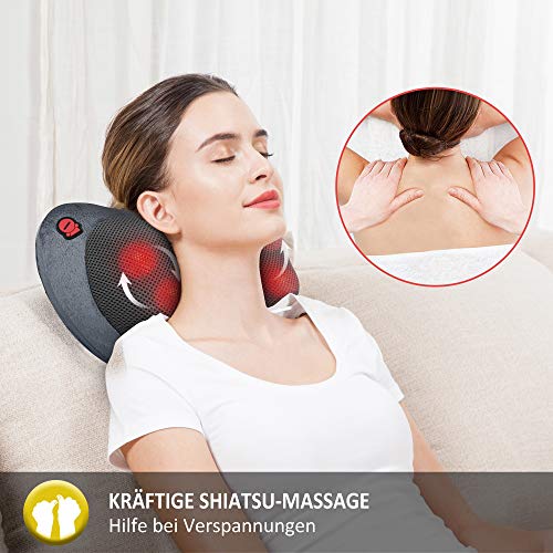 COMFIER Shiatsu Cojín Masajeador Eléctrico para Cuello y Espalda, Almohada Cervical de Masaje con Calor para Cintura, Hombros, Piernas, Uso en Casa, Coche y Oficina