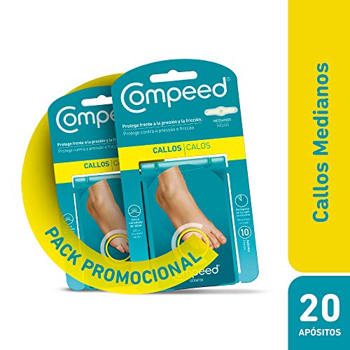 COMPEED Callos Protección - Medianos, 10 Apósitos Hidrocoloides - Pack de 2 (total 20), Tratamiento de pies para la eliminación Natural del Callo, Tamaño del apósito 1,7 x 6,0 centímetros