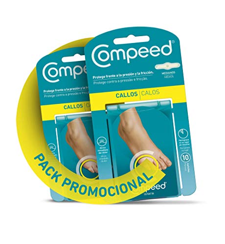 COMPEED Callos Protección - Medianos, 10 Apósitos Hidrocoloides - Pack de 2 (total 20), Tratamiento de pies para la eliminación Natural del Callo, Tamaño del apósito 1,7 x 6,0 centímetros