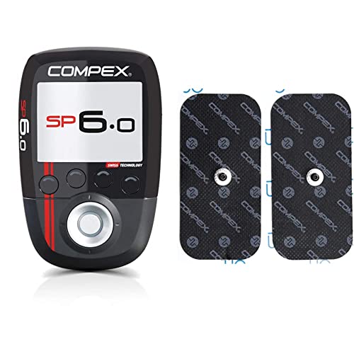 Compex SP 6.0. Electroestimulador, Negro, 23 cm + Pack de electrodos Easysnap Performance 5 x 10 cm 2 Unidades