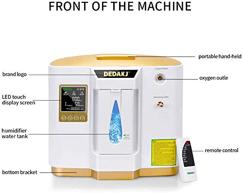 Concentrador de oxígeno, 90% Alta Pureza 1-7L / min Generador de oxígeno de flujo O2 Hogar inteligente LED portátil con control remoto para uso doméstico y de viaje en automóvil, DE-1L