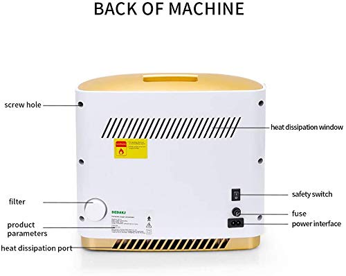 Concentrador de oxígeno, 90% Alta Pureza 1-7L / min Generador de oxígeno de flujo O2 Hogar inteligente LED portátil con control remoto para uso doméstico y de viaje en automóvil, DE-1L