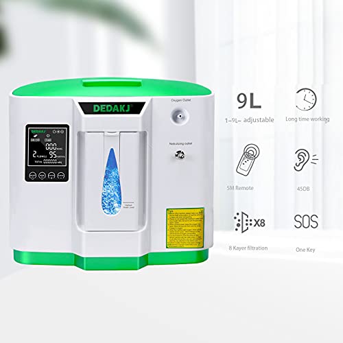 Concentrador de oxígeno, 90% Alta Pureza 2-9L / min Generador de oxígeno de flujo O2 Hogar inteligente LED portátil con control remoto para uso doméstico y de viaje en automóvil, DE-2AW