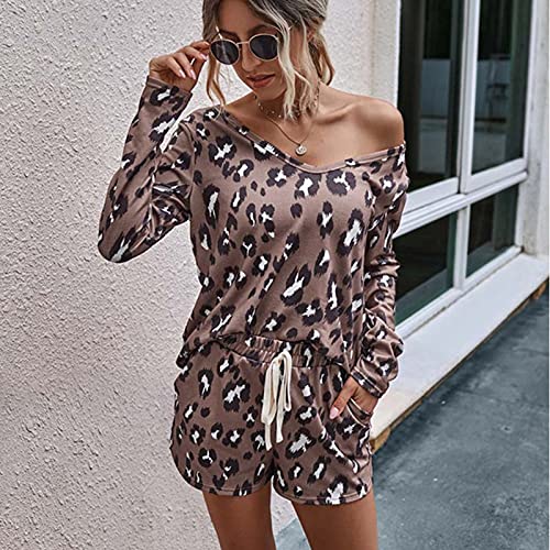 Conjunto de pijama de leopardo de verano para mujer, conjunto de ropa de salón casual de primavera pijamas de dormir