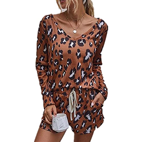 Conjunto de pijama de leopardo de verano para mujer, conjunto de ropa de salón casual de primavera pijamas de dormir