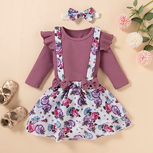 Conjunto de ropa para bebé niña, con volantes, hombros y manga larga, camiseta de manga corta + pantalón de flores + cinta para la frente para recién nacidos, ropa de bebé 2178, c, Talla única