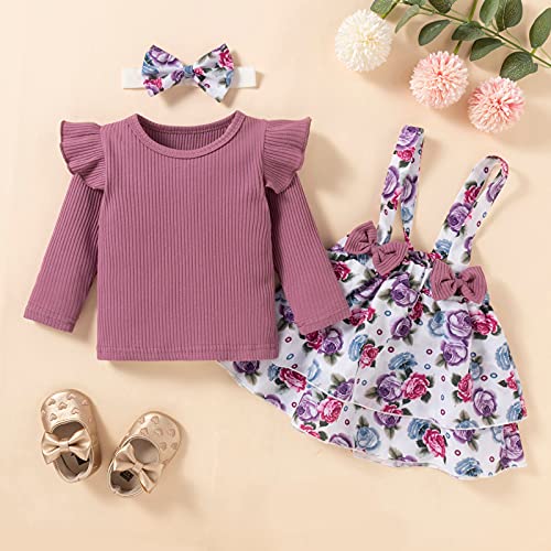 Conjunto de ropa para bebé niña, con volantes, hombros y manga larga, camiseta de manga corta + pantalón de flores + cinta para la frente para recién nacidos, ropa de bebé 2178, c, Talla única