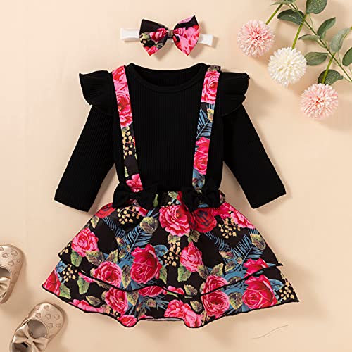 Conjunto de ropa para bebé niña, con volantes, hombros y manga larga, camiseta de manga corta + pantalón de flores + cinta para la frente para recién nacidos, ropa de bebé 2178, a, Talla única