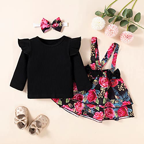 Conjunto de ropa para bebé niña, con volantes, hombros y manga larga, camiseta de manga corta + pantalón de flores + cinta para la frente para recién nacidos, ropa de bebé 2178, a, Talla única