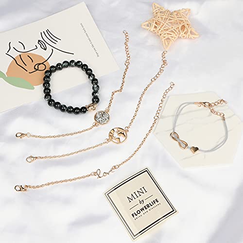 Conjunto Pulseras Mujer, Dsaren Apilable Pulsera Ajustable Circón Brazalete Conjunto Mujeres Accesorios de la joyería, Mejores Regalos para Ella (Mapa y tortuga)