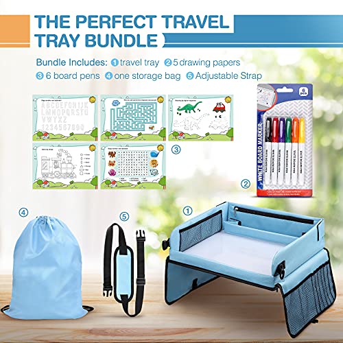 COOLJOY Bandeja Viaje Coche Niños, Mesa Coche para Niños, Tablero Impermeable del Acolchado Suave, Paredes Laterales Robustas - Bandeja de Comida y Bocadillos Asiento de Auto, Viaje Aéreo ect.