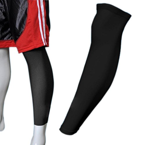 COOLOMG Calentador de rodilla para ciclismo, baloncesto, fútbol, protección UV, antideslizante, para hombre, mujer, niños, jóvenes, color negro, L (1 par)