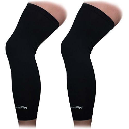 COOLOMG Calentador de rodilla para ciclismo, baloncesto, fútbol, protección UV, antideslizante, para hombre, mujer, niños, jóvenes, color negro, L (1 par)