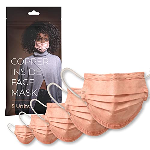 Copper Inside Mascarilla Quirúrgica de Cobre, Mascarillas de 3 Capas, Mascarilla Higiénica de Protección Ligera y Cómoda con Elástico Suave y Ajustable - Para Interiores y Exteriores (Bolsa de 5pzas)