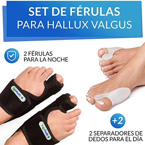 Corrector de juanetes set nocturno y dia [4x] 2 Correctores hallux valgus ajustables, 2 Separador dedos pie - 0% BPA, Talla única