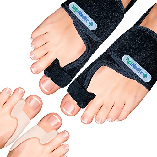 Corrector de juanetes set nocturno y dia [4x] 2 Correctores hallux valgus ajustables, 2 Separador dedos pie - 0% BPA, Talla única