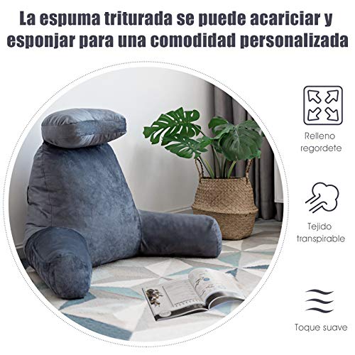 COSTWAY Almohada de Lectura Soporte de Cuello Extraíble Cojín con Brazos Almohada de Apoyo Lumbar para Relajado Leer